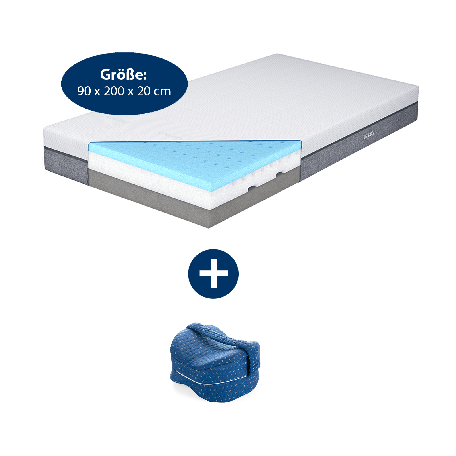 eazzzy Deluxe Matratze 90 x 200 x 20 cm | inkl. eazzzy Classic Wellness-Kissen