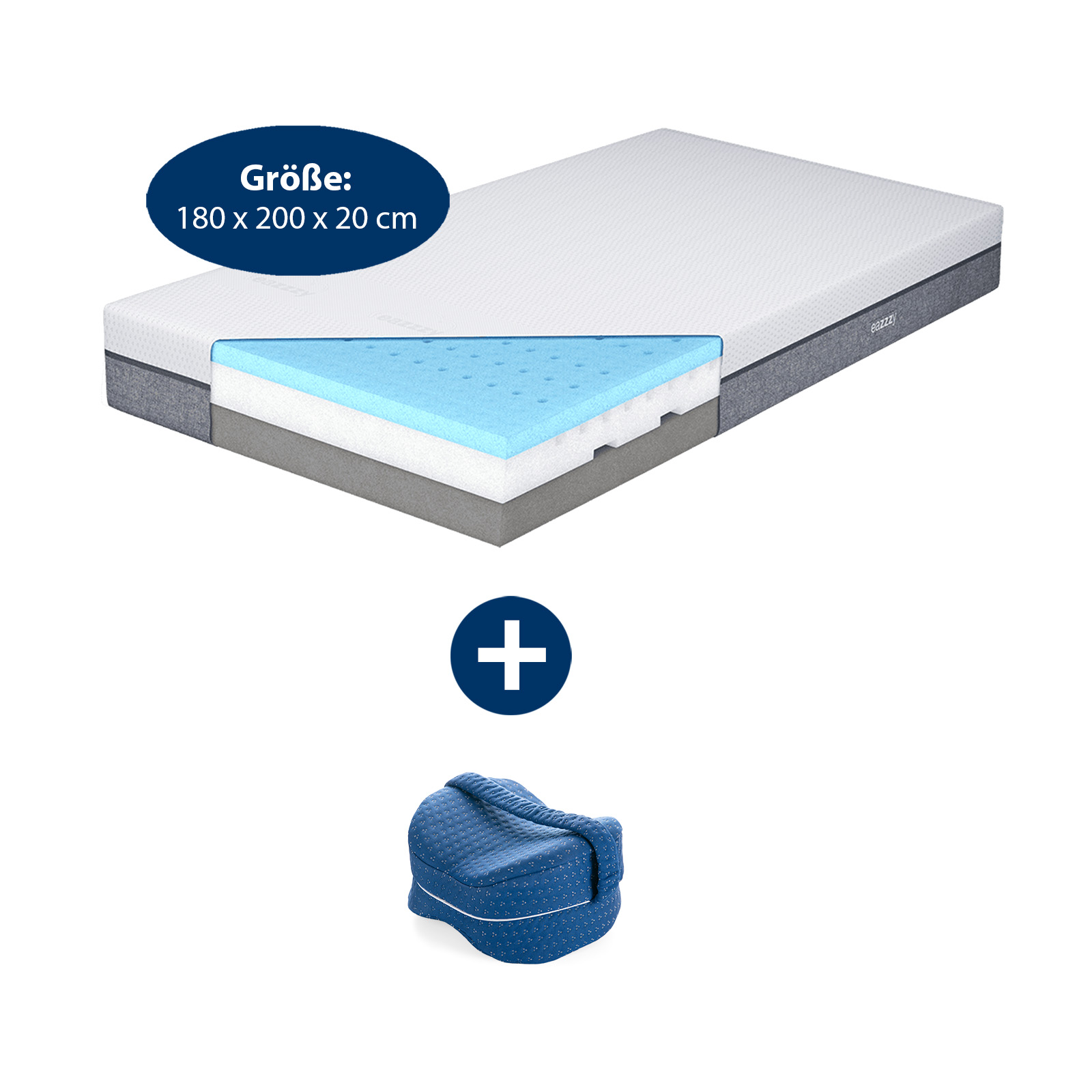 eazzzy Deluxe Matratze 180 x 200 x 20 cm | inkl. eazzzy Classic Wellness-Kissen