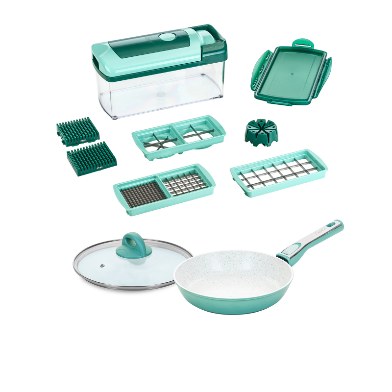 Nicer Dicer Fusion inkl. Cerafit Revolution Pfanne, Ø 24 cm, aquagrün | Set 12-tlg.