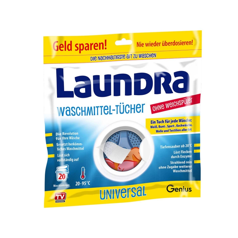 Laundra | Waschmittel-Tücher ohne Weichspüler | Set 20-tlg.